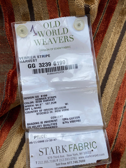 3 Berkbox83 Square Velvet by Old World Weavers Verrier Stripe Harvest Red Gold MSRP USD 300+/y