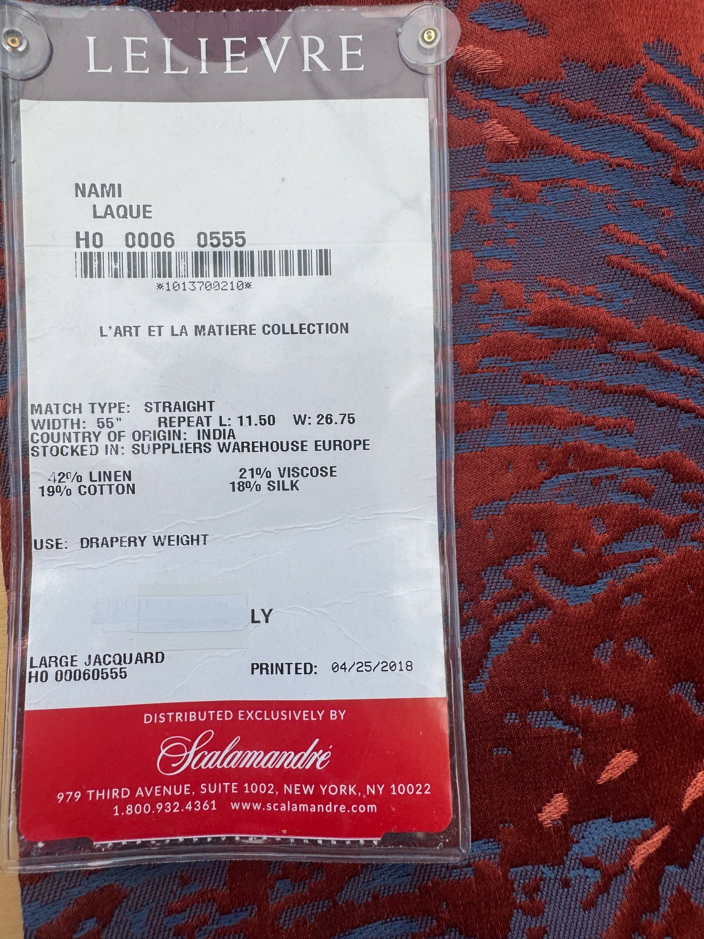 1.4 yards Scalamandre Lelievre Nami Laque Large Jacquard Abstract Linen Silk Red Orange Blue