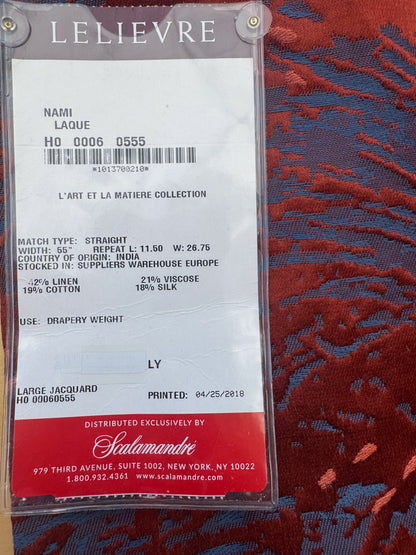 1.4 yards Scalamandre Lelievre Nami Laque Large Jacquard Abstract Linen Silk Red Orange Blue