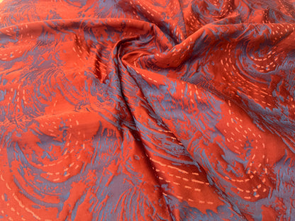 1.4 yards Scalamandre Lelievre Nami Laque Large Jacquard Abstract Linen Silk Red Orange Blue