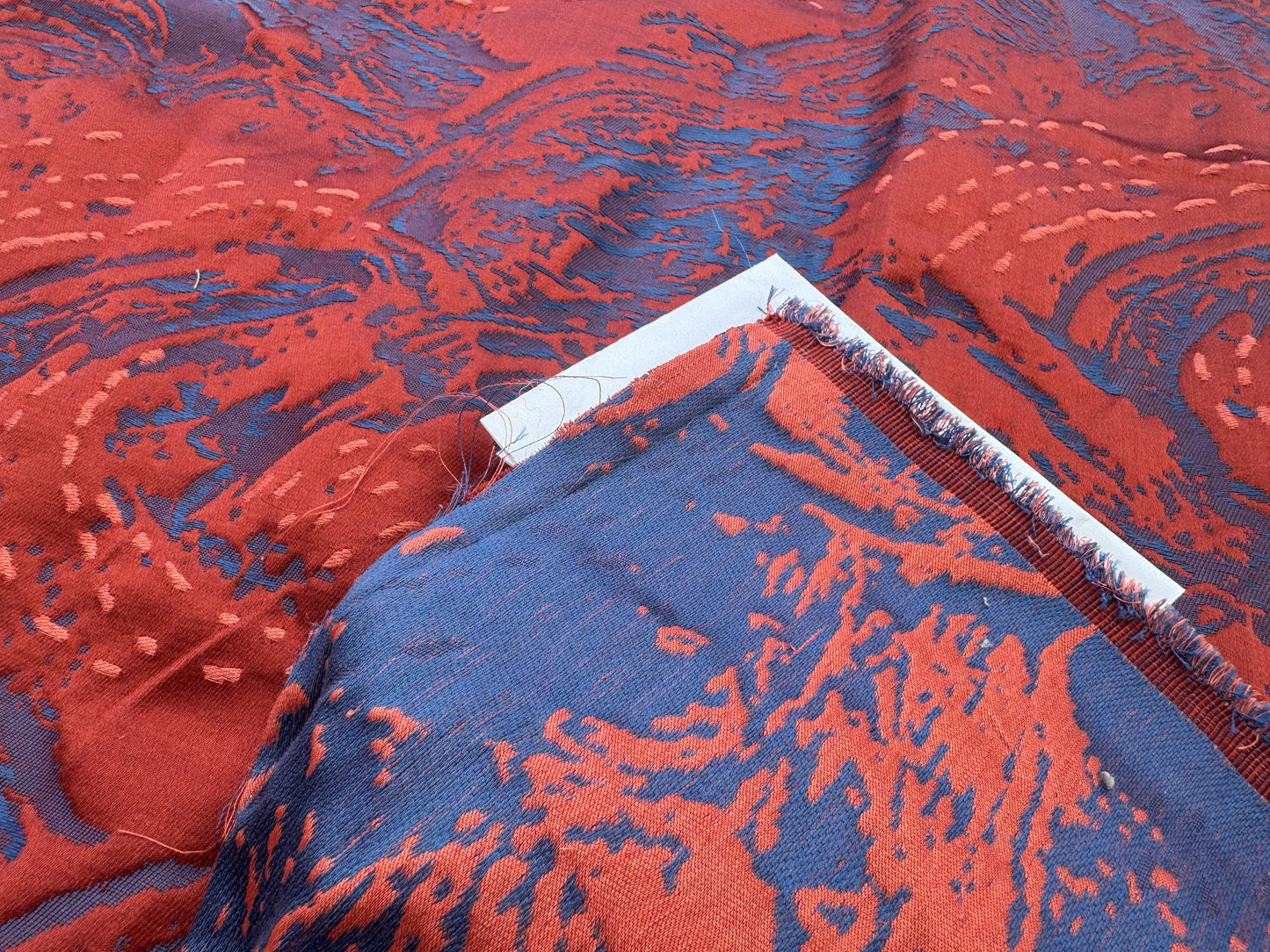 1.4 yards Scalamandre Lelievre Nami Laque Large Jacquard Abstract Linen Silk Red Orange Blue