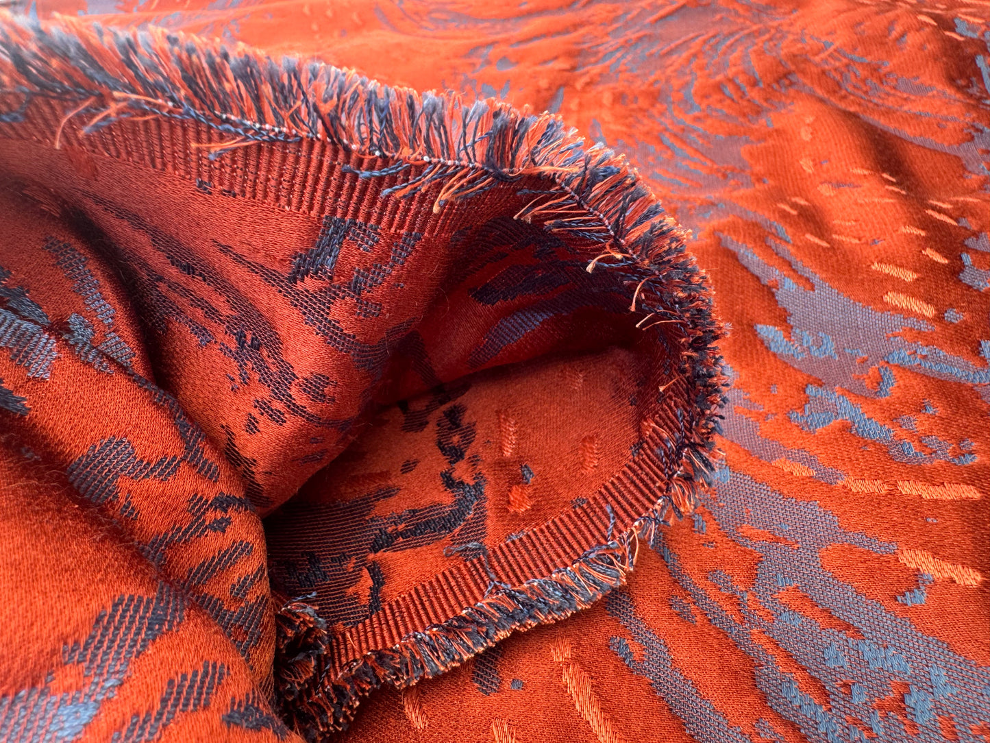 1.4 yards Scalamandre Lelievre Nami Laque Large Jacquard Abstract Linen Silk Red Orange Blue