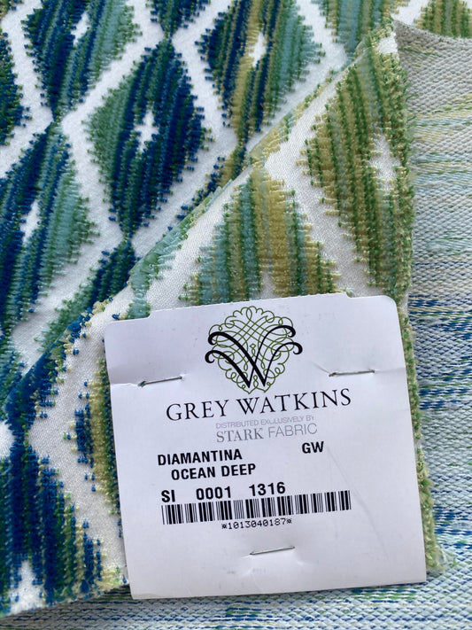 4 Berkbox83 Square Velvet by Grey Watkins Diamantina Ocean Deep Green White Blue Diamond Ogee MSRP USD 306+/y