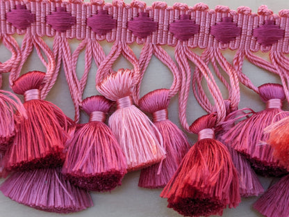 Scalamandre Moulin Persimmons 100% Silk Tassel Trim Hand Made Red Pink Rose MSRP USD280/y