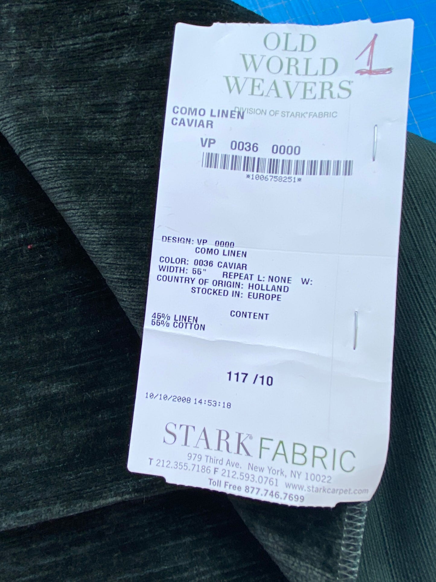 6 Berkbox83 Square Velvet by Old World Weavers Como Linen Caviar Green Texture MSRP USD 354/y