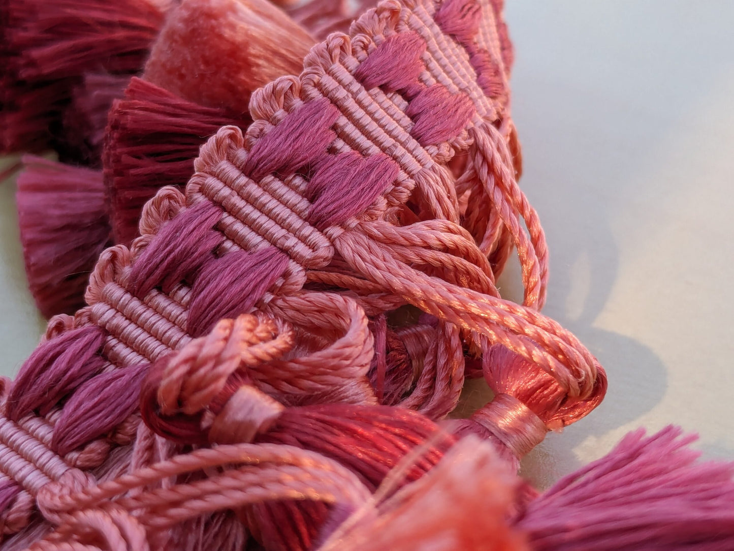 Scalamandre Moulin Persimmons 100% Silk Tassel Trim Hand Made Red Pink Rose MSRP USD280/y