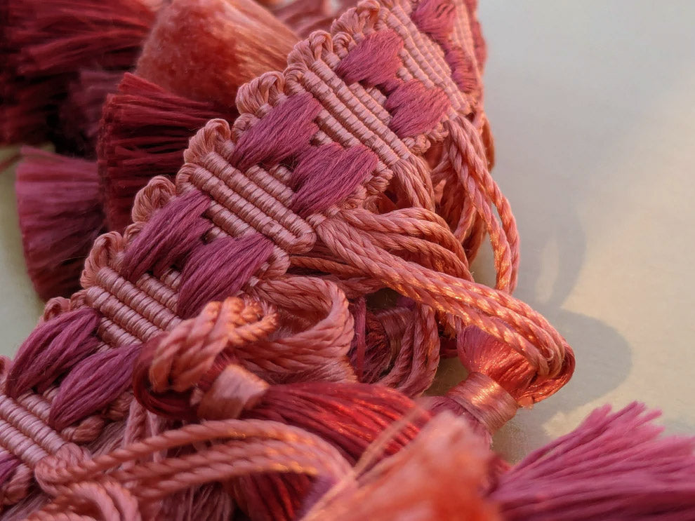 Scalamandre Moulin Persimmons 100% Silk Tassel Trim Hand Made Red Pink Rose MSRP USD280/y