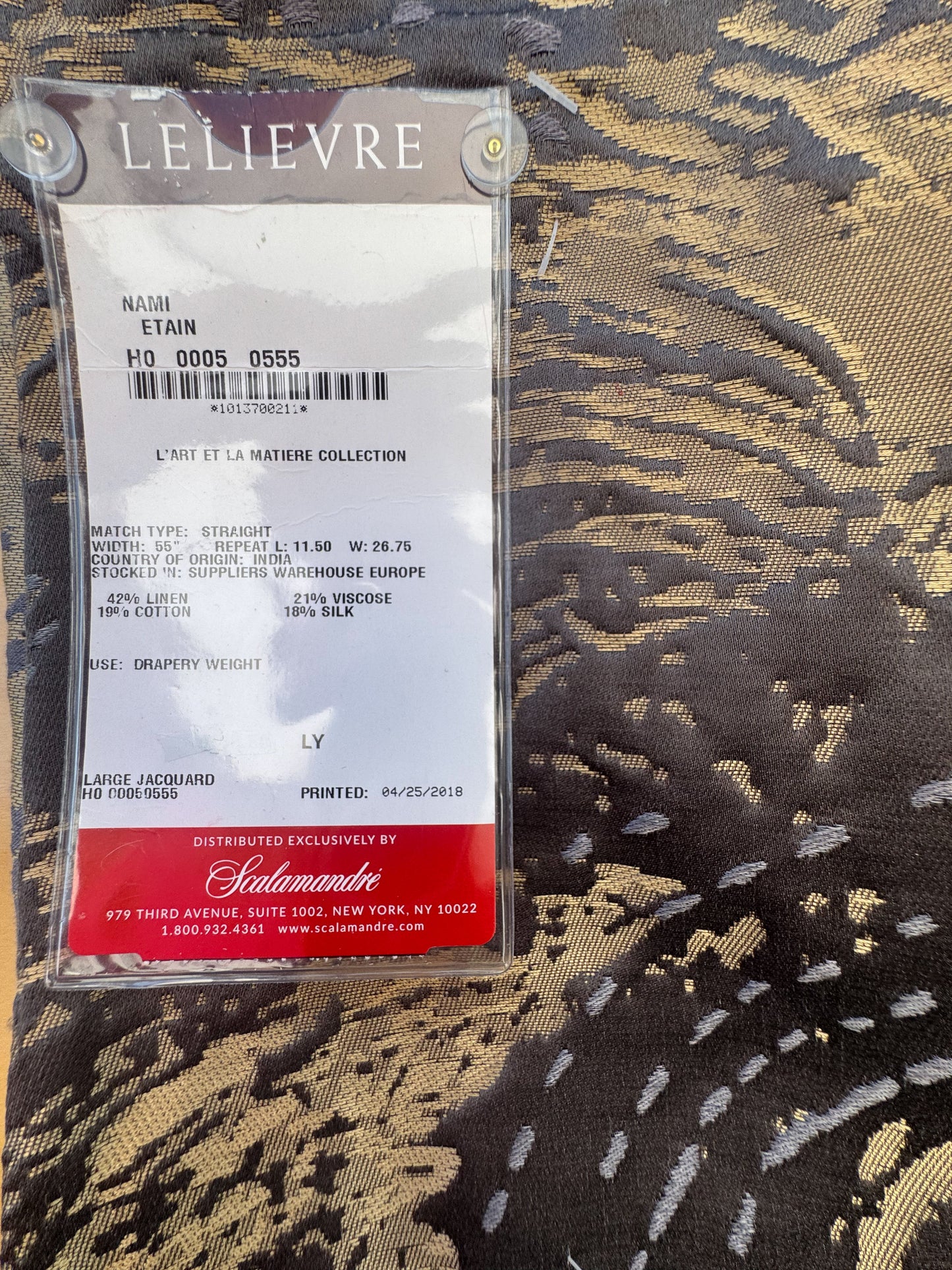 1.4 yards Scalamandre Lelievre Nami Etain Large Jacquard Abstract Linen Silk Gold Black