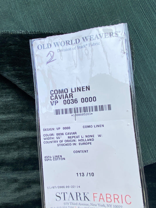7 Berkbox83 Square Velvet by Old World Weavers Como Linen Caviar Green Texture MSRP USD 354/y