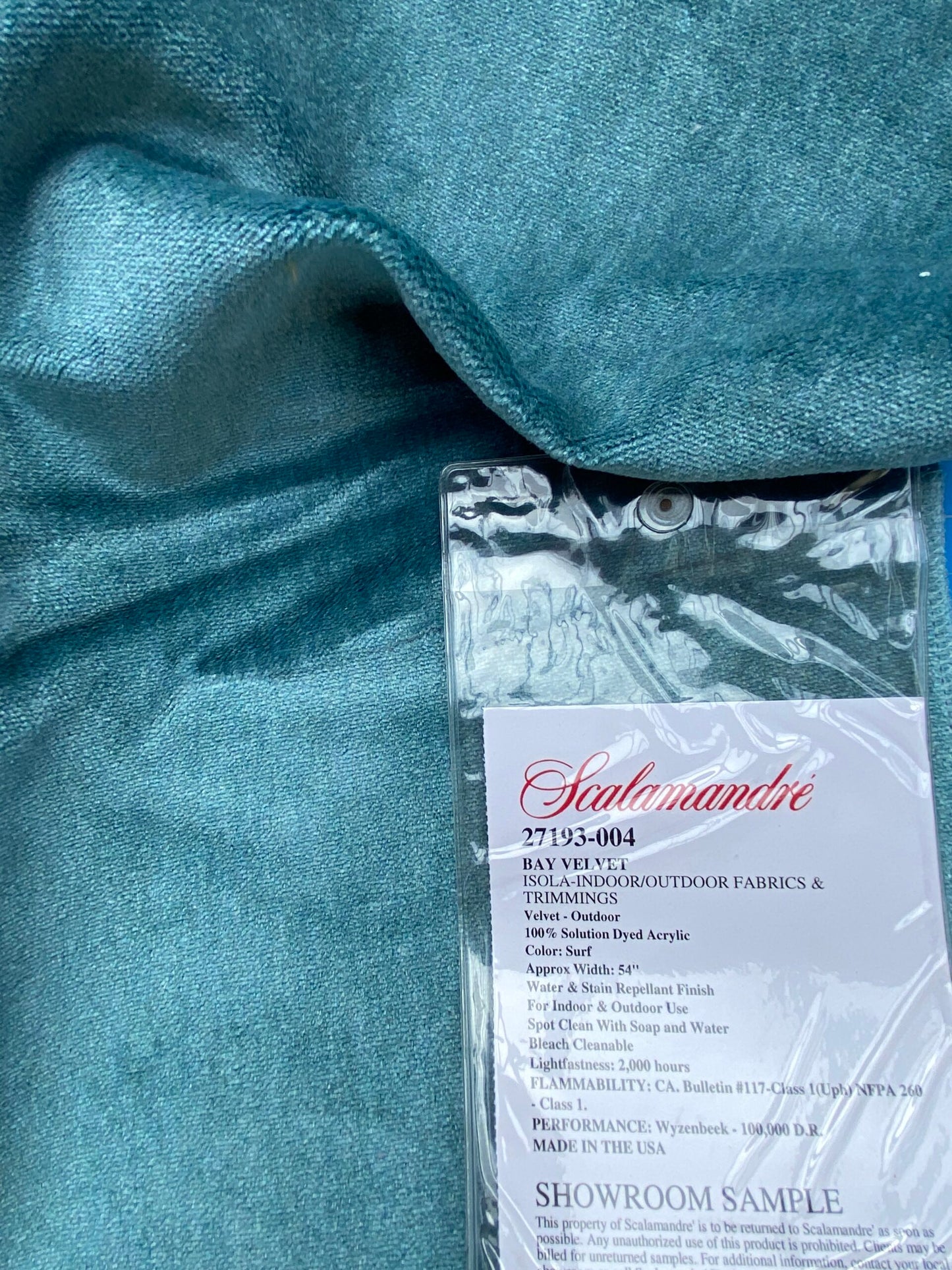 8 Berkbox83 Square Velvet by Scalamandre Bay Velvet Surf Blue Outdoor Solid Texture MSRP USD 280/y