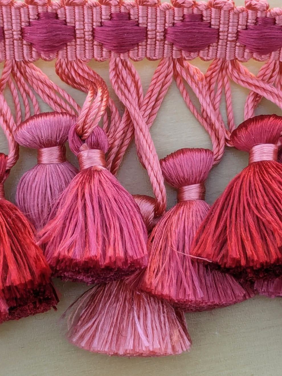 Scalamandre Moulin Persimmons 100% Silk Tassel Trim Hand Made Red Pink Rose MSRP USD280/y