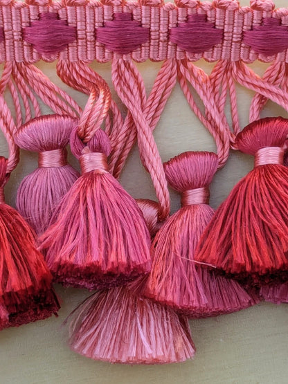 Scalamandre Moulin Persimmons 100% Silk Tassel Trim Hand Made Red Pink Rose MSRP USD280/y
