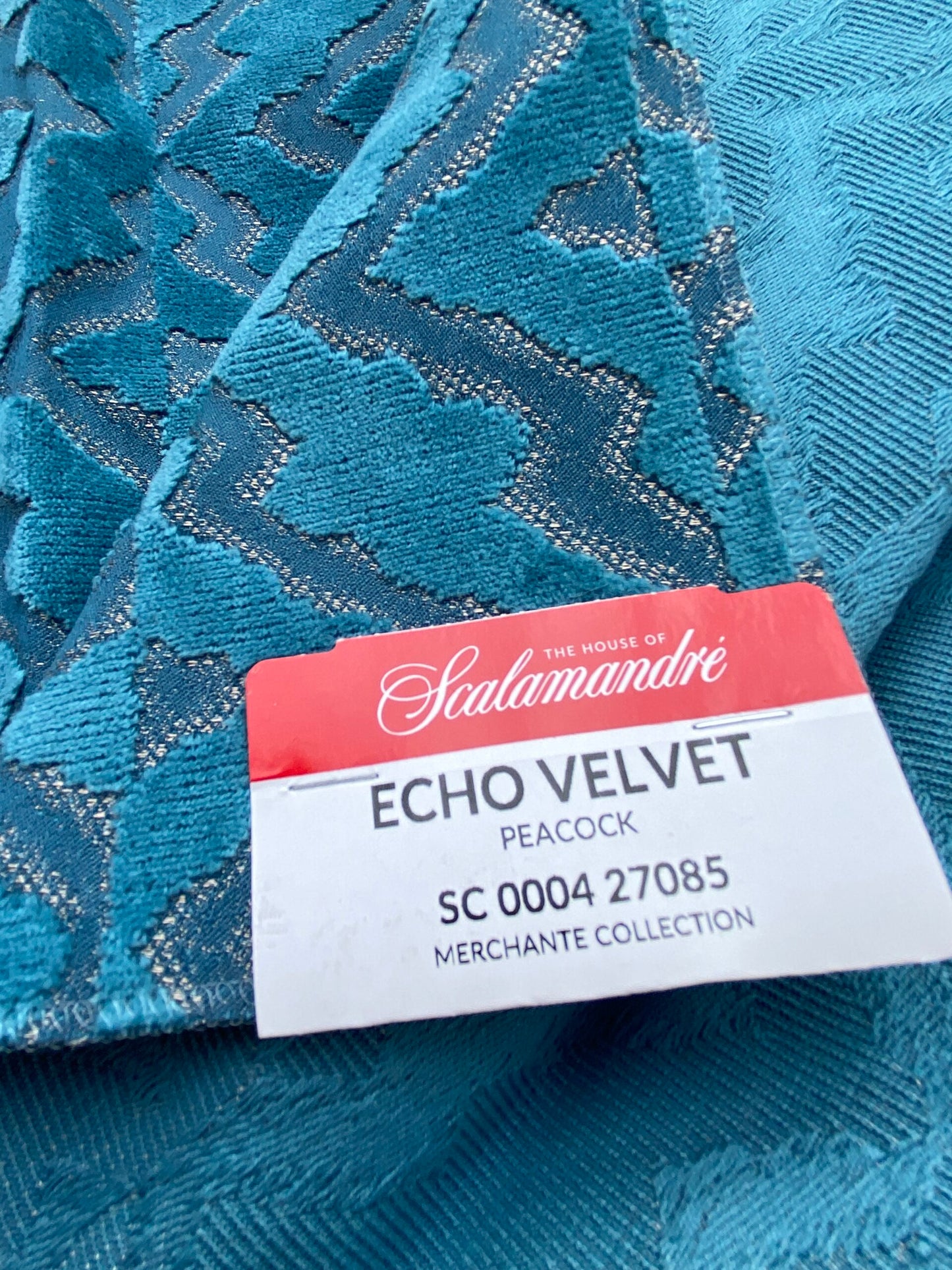 9 Berkbox83 Square Velvet by Scalamandre Echo Velvet Peacock Blue Geometric Cotton Viscose MSRP USD326/y