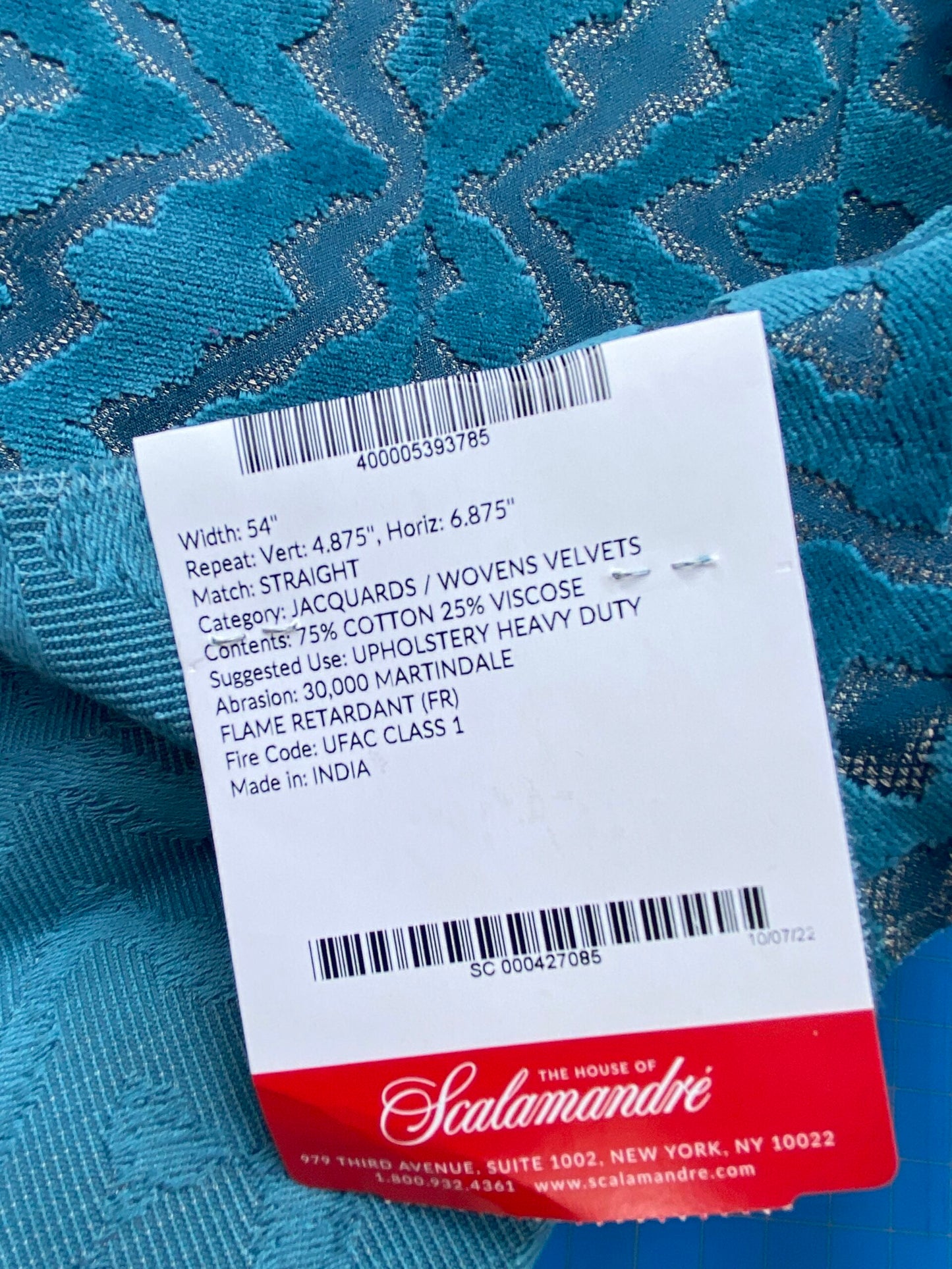 9 Berkbox83 Square Velvet by Scalamandre Echo Velvet Peacock Blue Geometric Cotton Viscose MSRP USD326/y