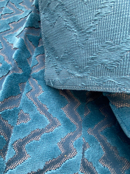 9 Berkbox83 Square Velvet by Scalamandre Echo Velvet Peacock Blue Geometric Cotton Viscose MSRP USD326/y
