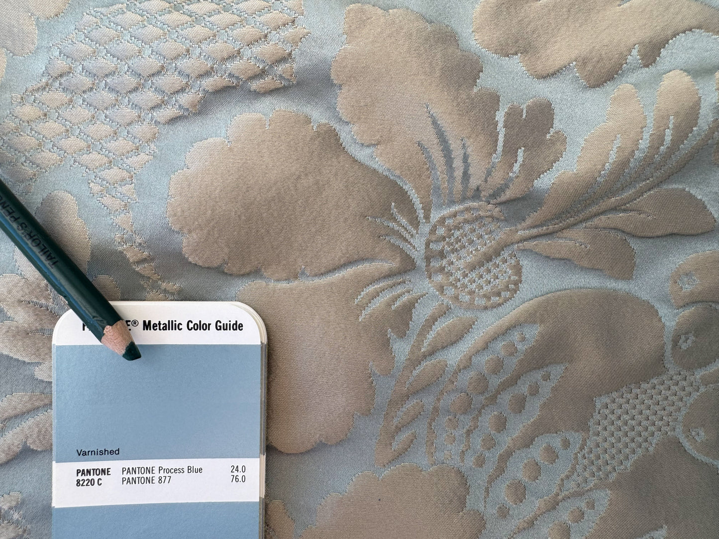 1.4 yards Scalamandre Tassinari and Chatel Volanges Opale Blue Brown 100% Silk Damask MSRP USD1354/y