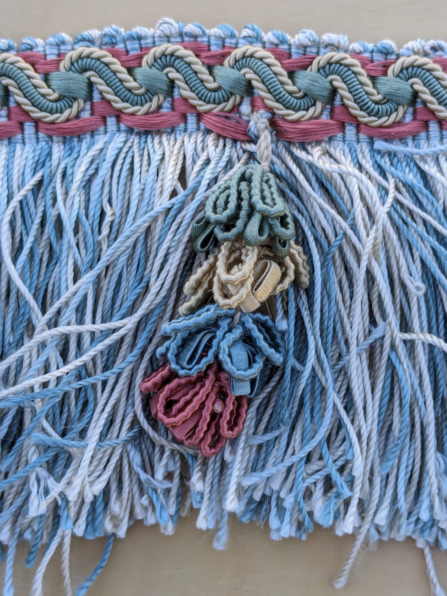 Scalamandre Gripsholm Fringe Silk in Sage Coral Blue Green Pink Tassel MSRP$300+/y