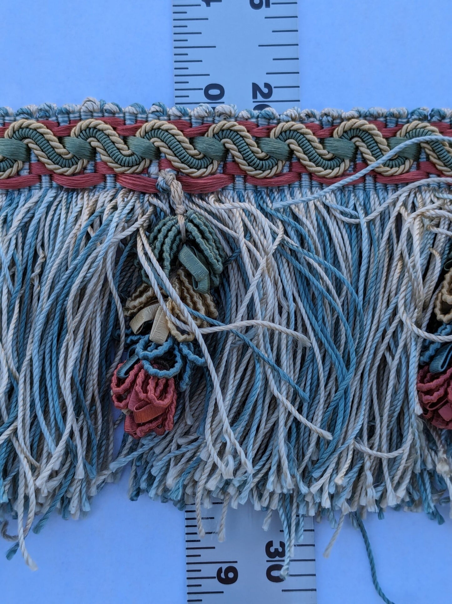 Scalamandre Gripsholm Fringe Silk in Sage Coral Blue Green Pink Tassel MSRP$300+/y