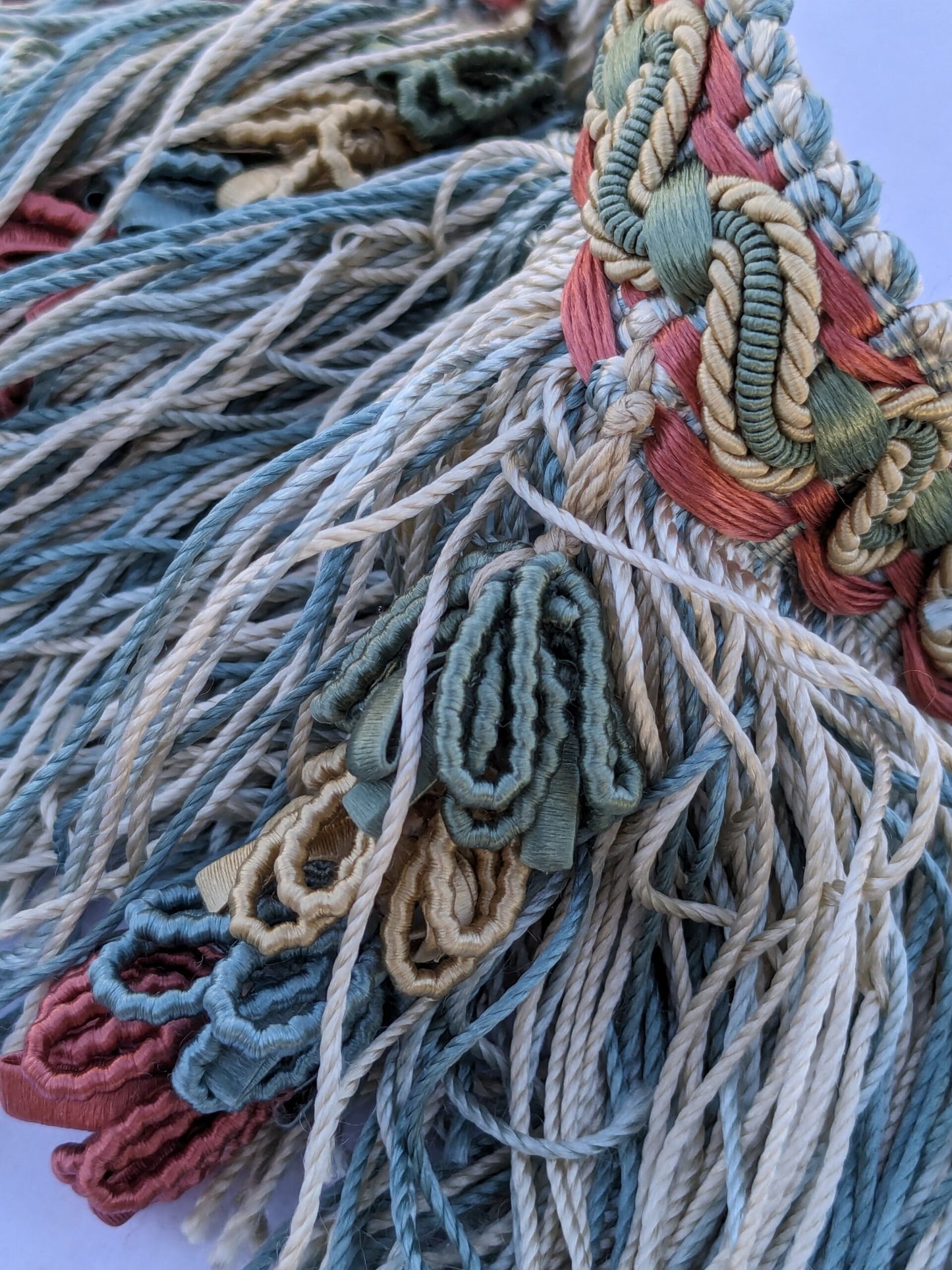 Scalamandre Gripsholm Fringe Silk in Sage Coral Blue Green Pink Tassel MSRP$300+/y