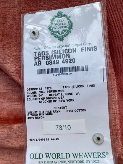 19 Berkbox83 Square Velvet by Old World Weavers Taos Silicon Finis Perssimmon Orange Solid Texture MSRP USD210/y