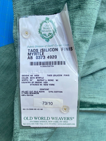22 Berkbox83 Square Velvet by Old World Weavers Taos Silicon Finis Myrtle Green Solid Texture MSRP USD210/y
