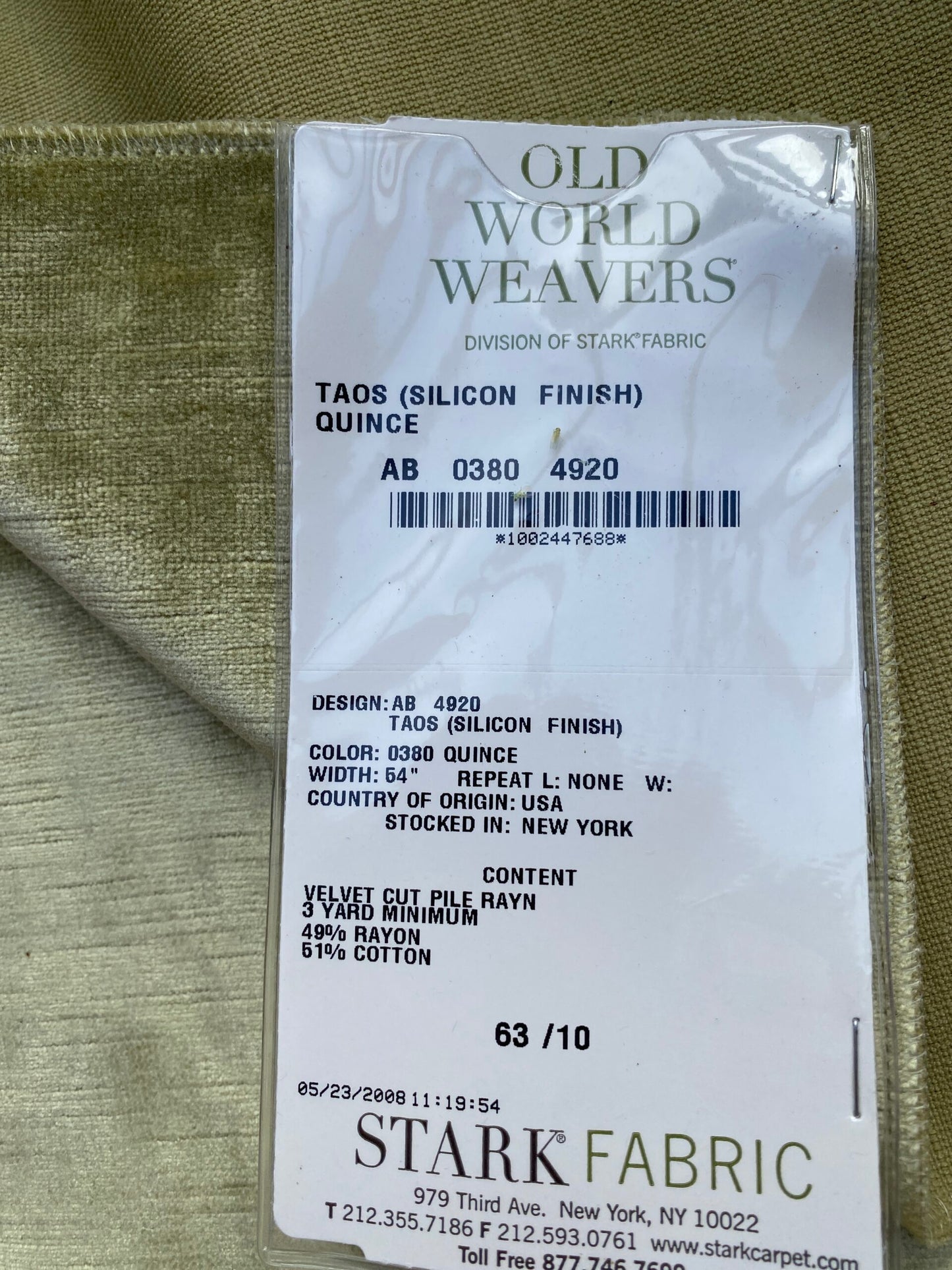 24 Berkbox83 Square Velvet by Old World Weavers Taos Silicon Finis Quince Light Green Solid Texture MSRP USD210/y