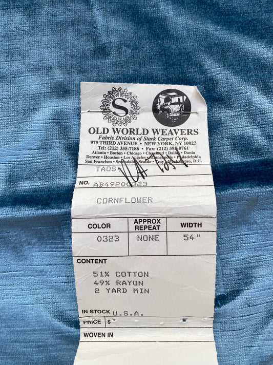 25 Berkbox83 Square Velvet by Old World Weavers Taos Silicon Finis Cornflower Blue Solid Texture MSRP USD210/y