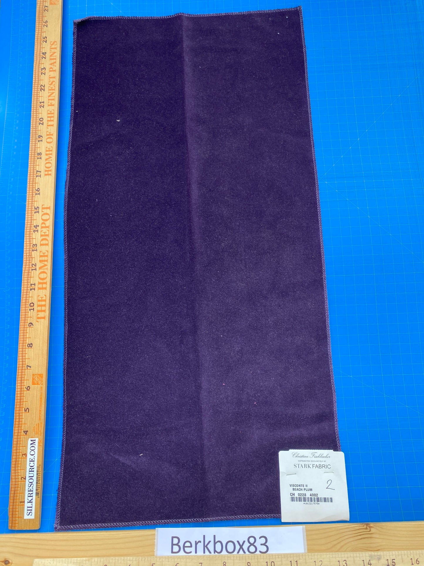 27 Berkbox83 Square Velvet by Christian Fischbacher Visconte II Beach Plum Purple Solid 26"L x 13"W MSRP USD 300+/y