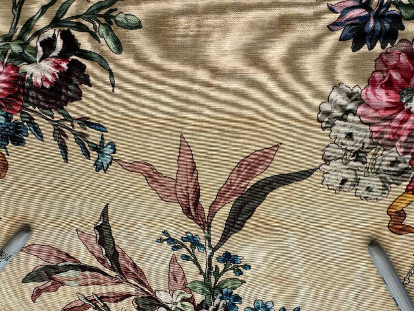 by yard Scalamandre Floral Botanical Foliage French Court Classic Red  White Blue Purple on Beige