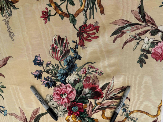 Scalamandre French Court Floral Botanical Fabric - Red White Blue Purple on Beige