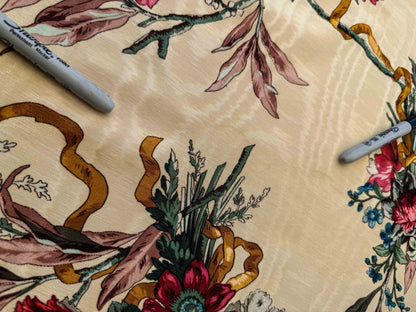 by yard Scalamandre Floral Botanical Foliage French Court Classic Red  White Blue Purple on Beige