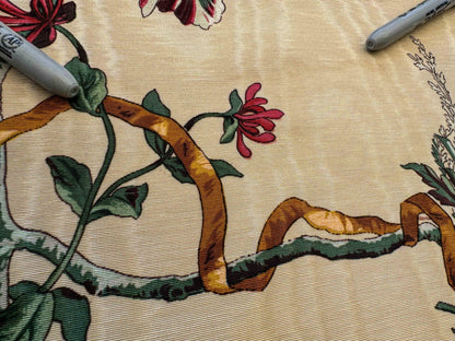 by yard Scalamandre Floral Botanical Foliage French Court Classic Red  White Blue Purple on Beige