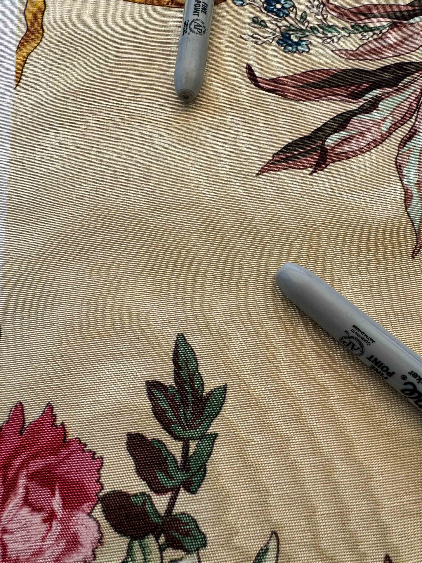 by yard Scalamandre Floral Botanical Foliage French Court Classic Red  White Blue Purple on Beige