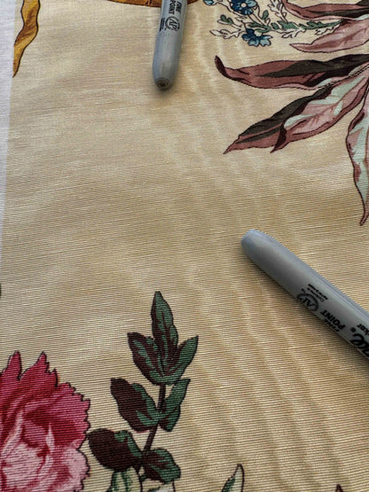 by yard Scalamandre Floral Botanical Foliage French Court Classic Red  White Blue Purple on Beige