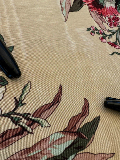 by yard Scalamandre Floral Botanical Foliage French Court Classic Red  White Blue Purple on Beige