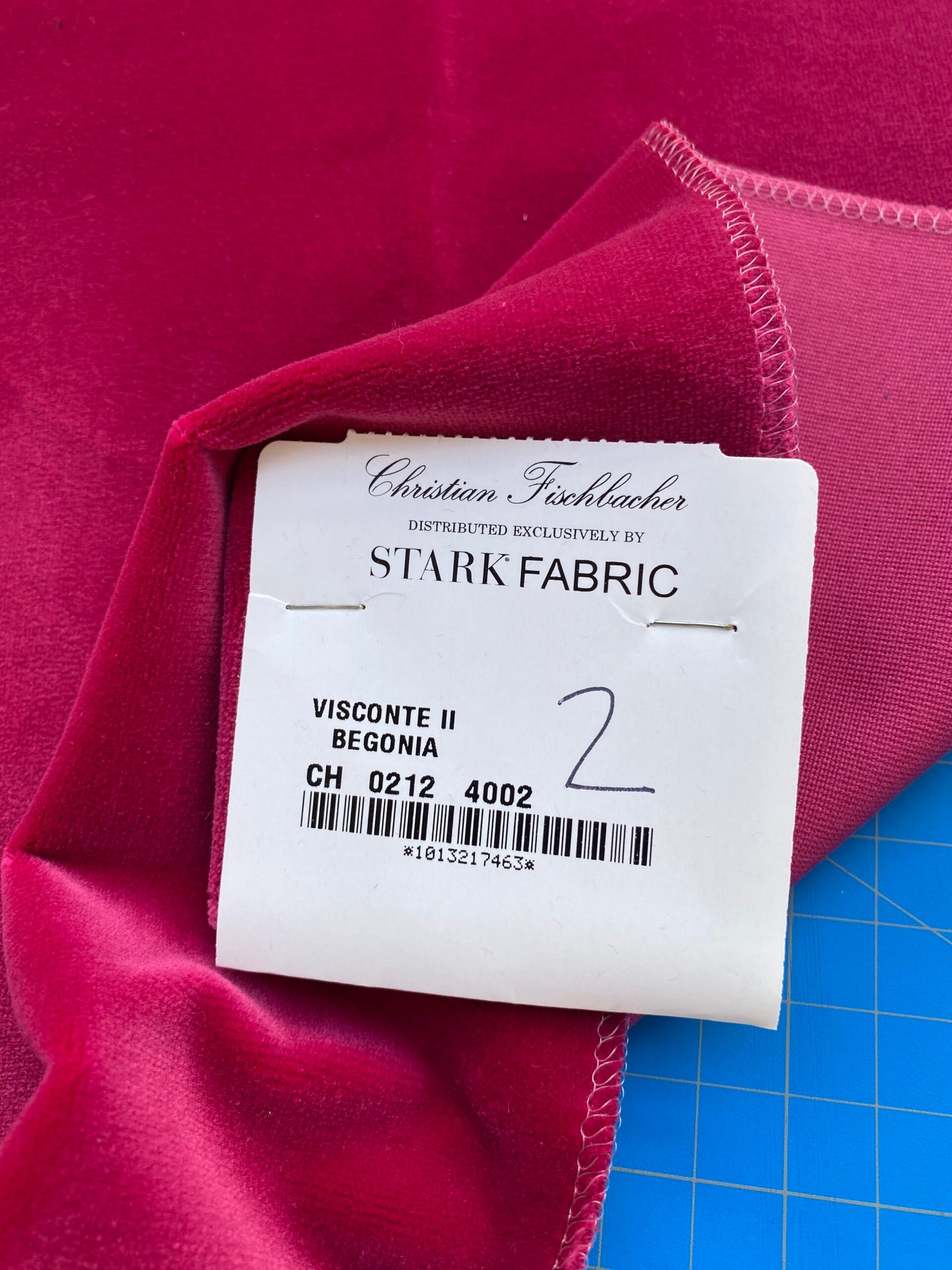 32 Berkbox83 Square Velvet by Christian Fischbacher Visconte II Begonia Pink Solid 26"L x 13"W MSRP USD 300+/y