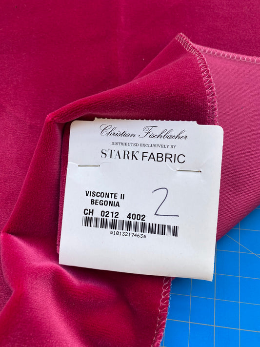 32 Berkbox83 Square Velvet by Christian Fischbacher Visconte II Begonia Pink Solid 26"L x 13"W MSRP USD 300+/y