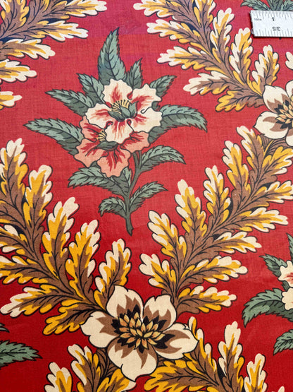 by yard Scalamandre Meriden Bordered Trellis Multi on Red Botanical Floral Diamond