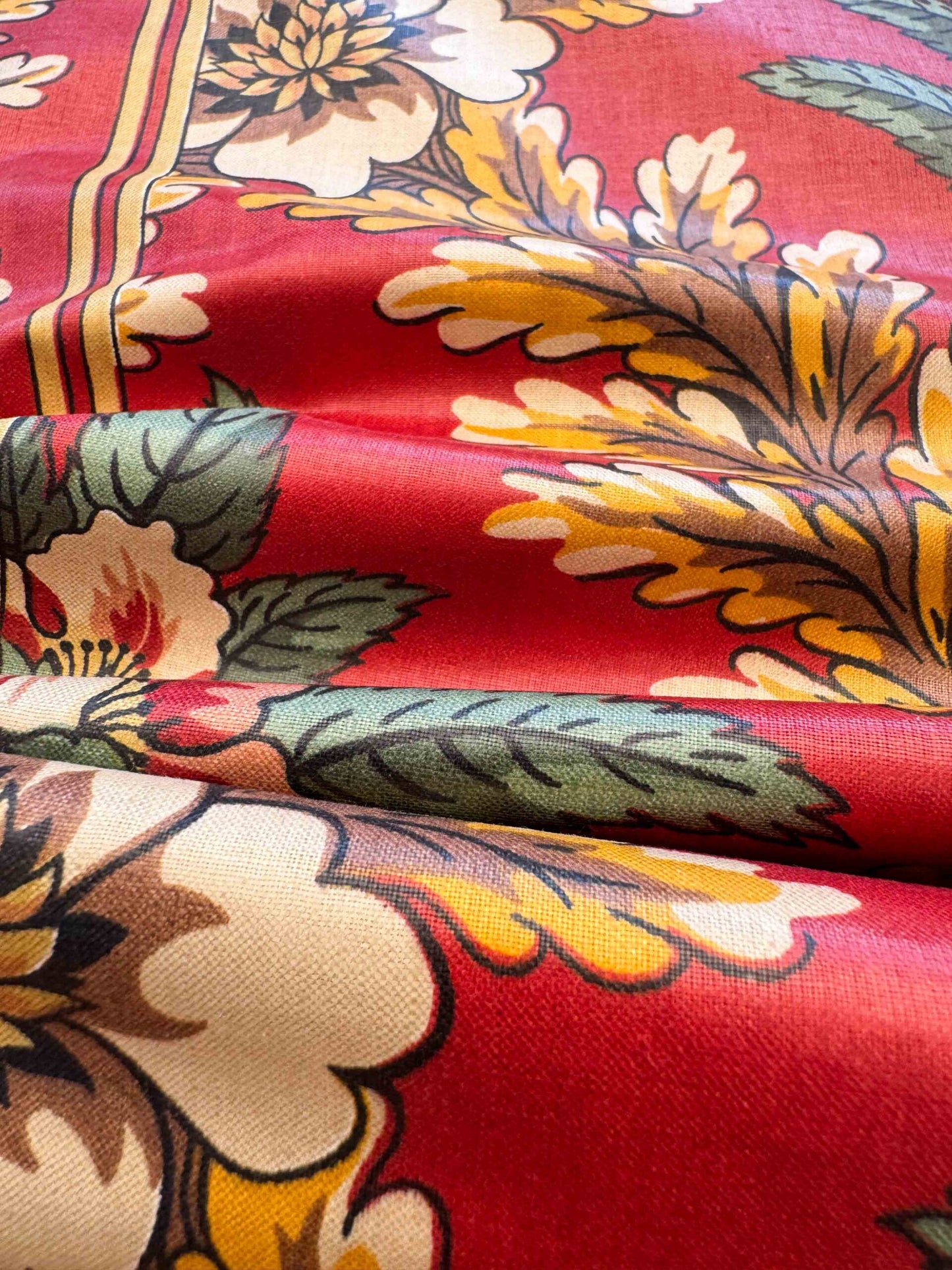 by yard Scalamandre Meriden Bordered Trellis Multi on Red Botanical Floral Diamond