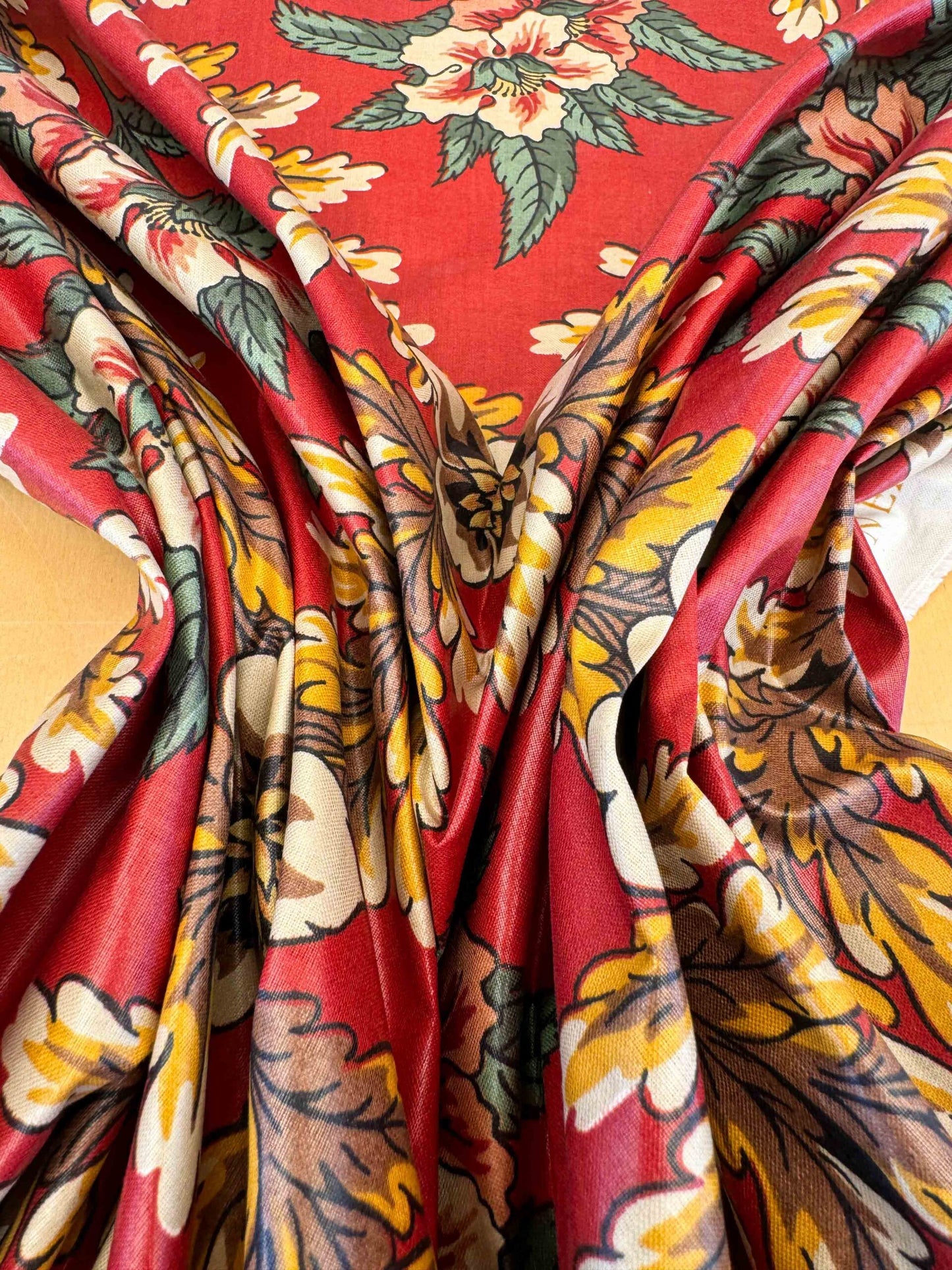 by yard Scalamandre Meriden Bordered Trellis Multi on Red Botanical Floral Diamond