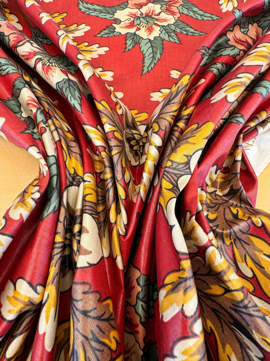 by yard Scalamandre Meriden Bordered Trellis Multi on Red Botanical Floral Diamond