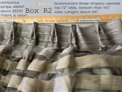 Boxr2 Scalamandre Drapery Pair 72"x2 Wide, 105" Long Sheer Rue Mazarine Sable MSRP USD 4000+