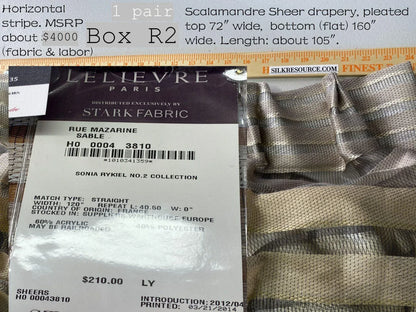 Boxr2 Scalamandre Drapery Pair 72"x2 Wide, 105" Long Sheer Rue Mazarine Sable MSRP USD 4000+
