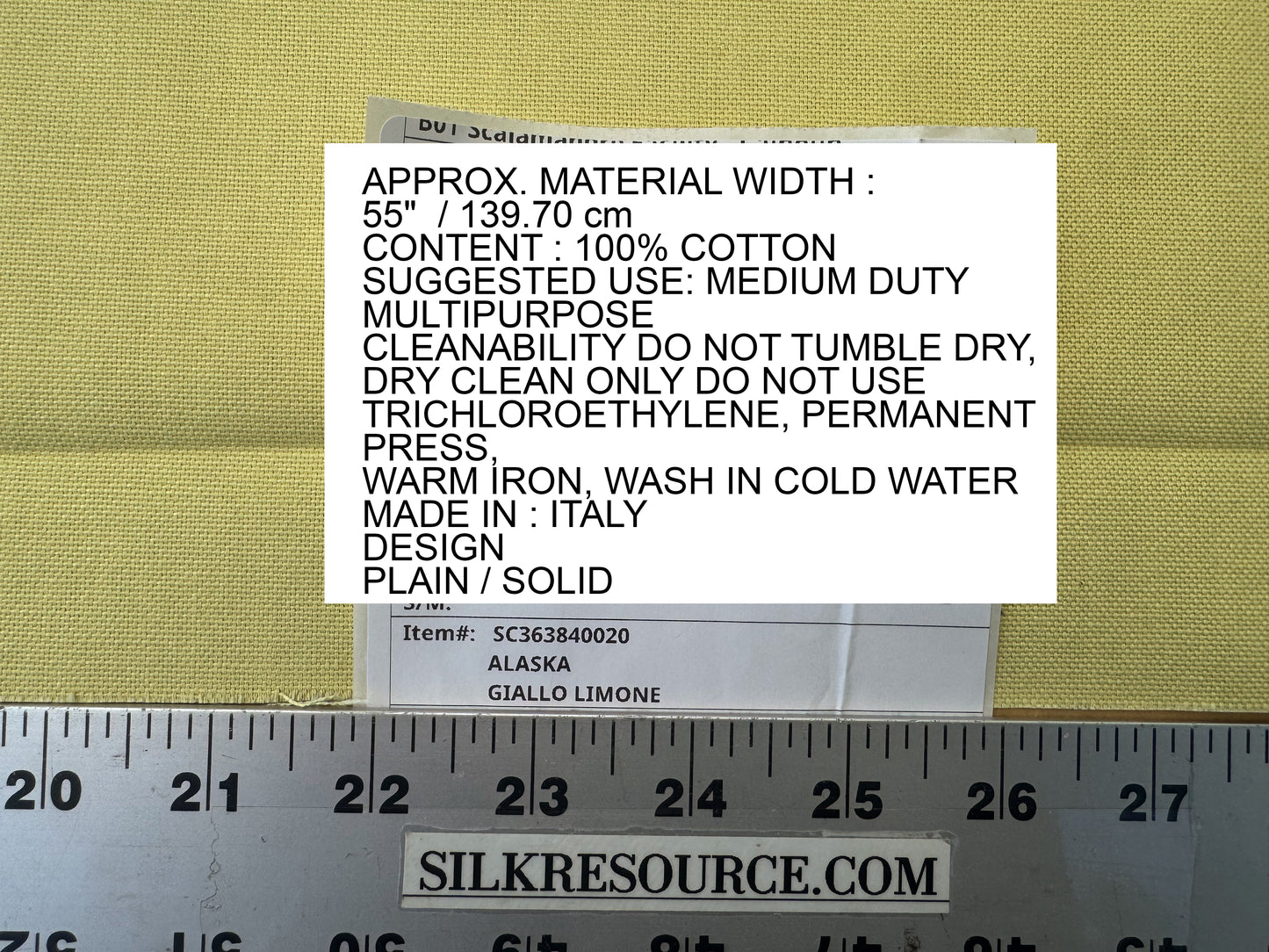 Scalamandre Alaska Giallo Limone Lemon Yellow 100% Cotton Solid - By the yard