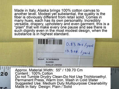 Scalamandre Alaska Giallo Limone Lemon Yellow 100% Cotton Solid - By the yard