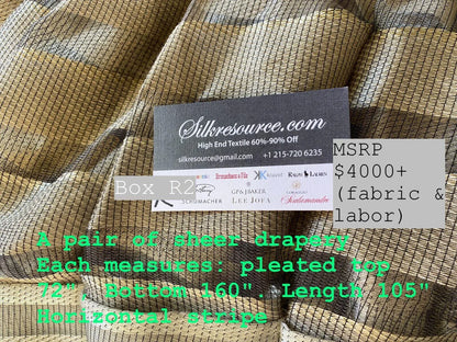 Boxr2 Scalamandre Drapery Pair 72"x2 Wide, 105" Long Sheer Rue Mazarine Sable MSRP USD 4000+