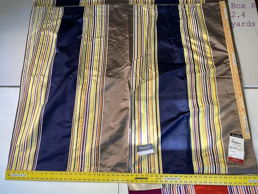 3 Boxr Scalamandre 2.4yds Forte In Creme Silk Satin Navy Blue Gold Mocha Brown Christian Fischbacher Showroom Sample MSRP USD 644/Y
