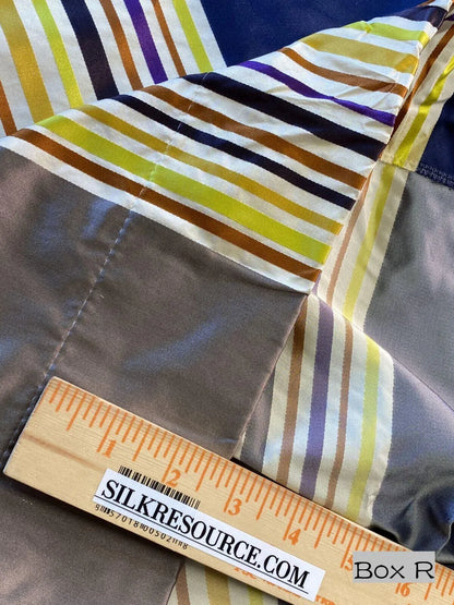 3 Boxr Scalamandre 2.4yds Forte In Creme Silk Satin Navy Blue Gold Mocha Brown Christian Fischbacher Showroom Sample MSRP USD 644/Y