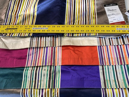 3 Boxr Scalamandre 2.4yds Forte In Creme Silk Satin Navy Blue Gold Mocha Brown Christian Fischbacher Showroom Sample MSRP USD 644/Y