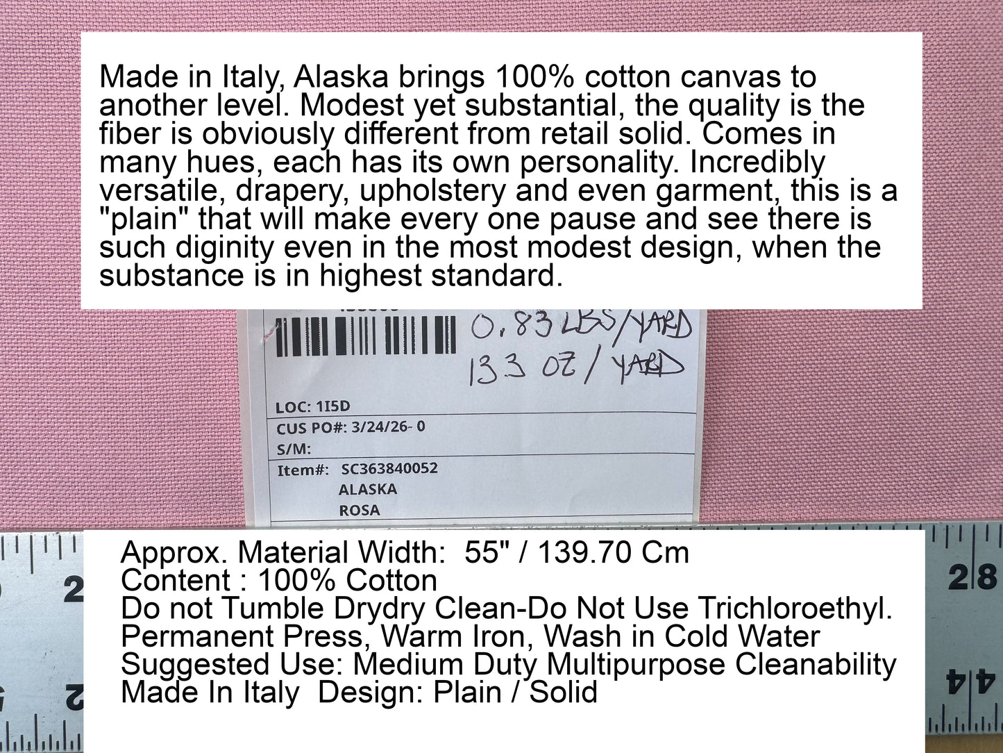 Scalamandre Alaska Rosa Pink 100% Cotton Solid - By the yard